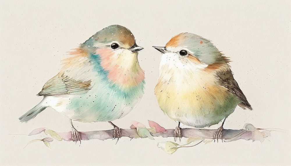 かわいい小鳥の水彩画
