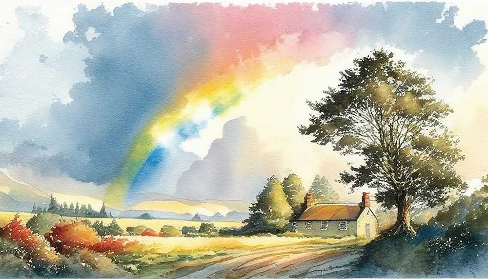 虹の風景水彩画
