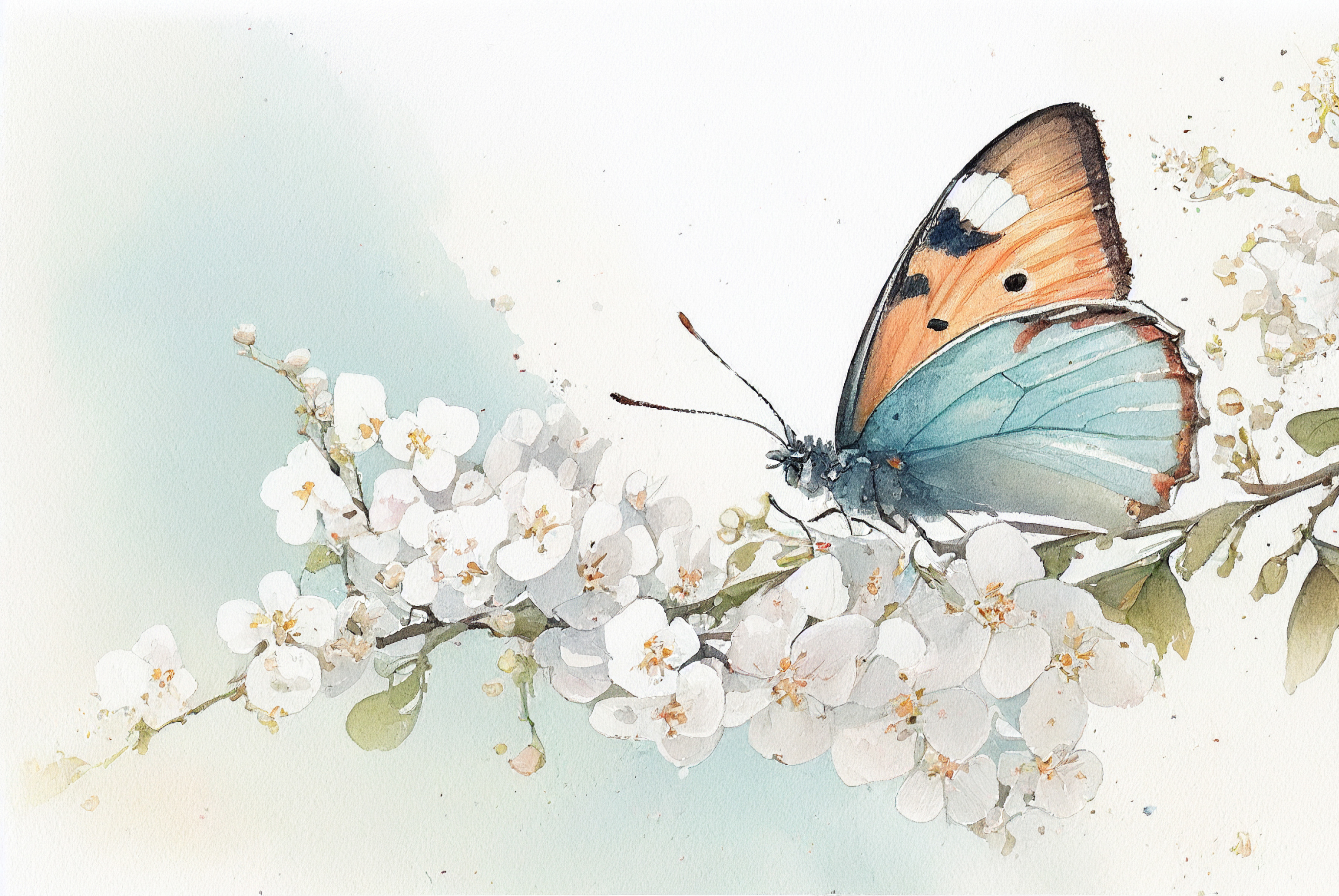 花と蝶の水彩画