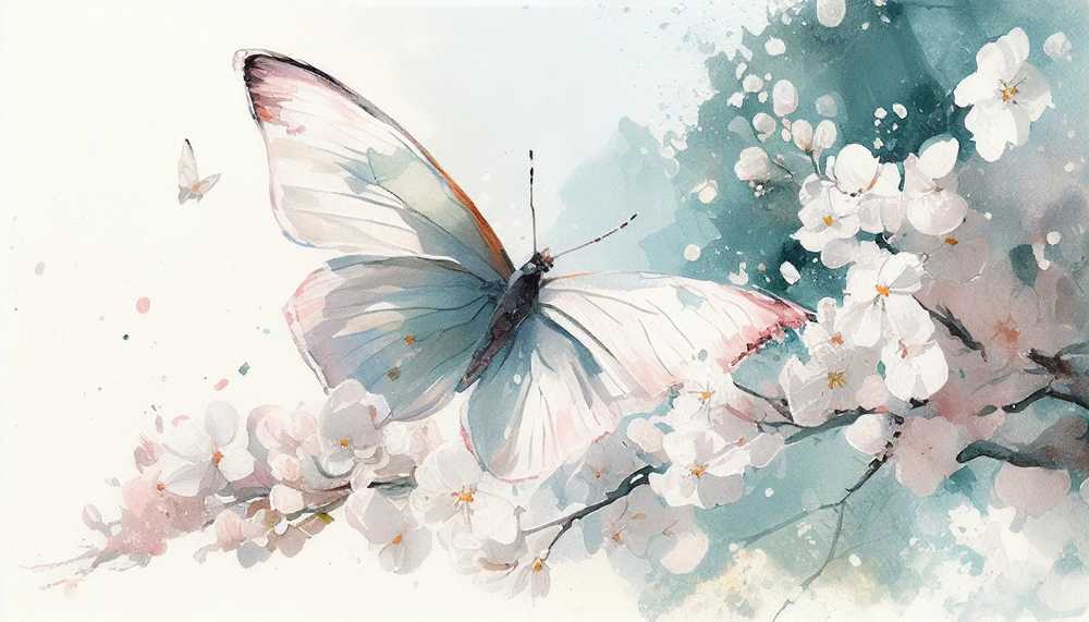 桜と蝶の水彩画