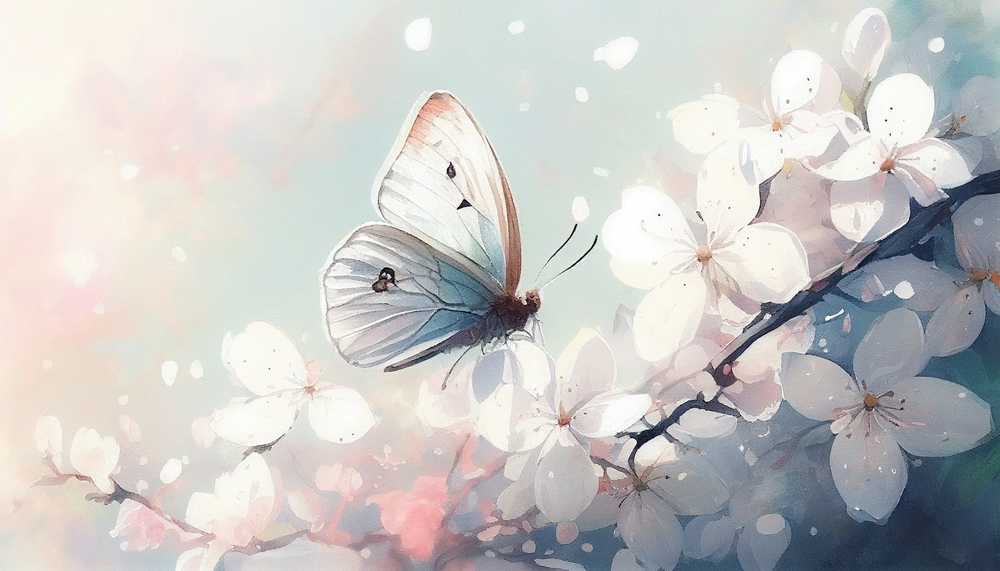 桜と蝶の水彩画