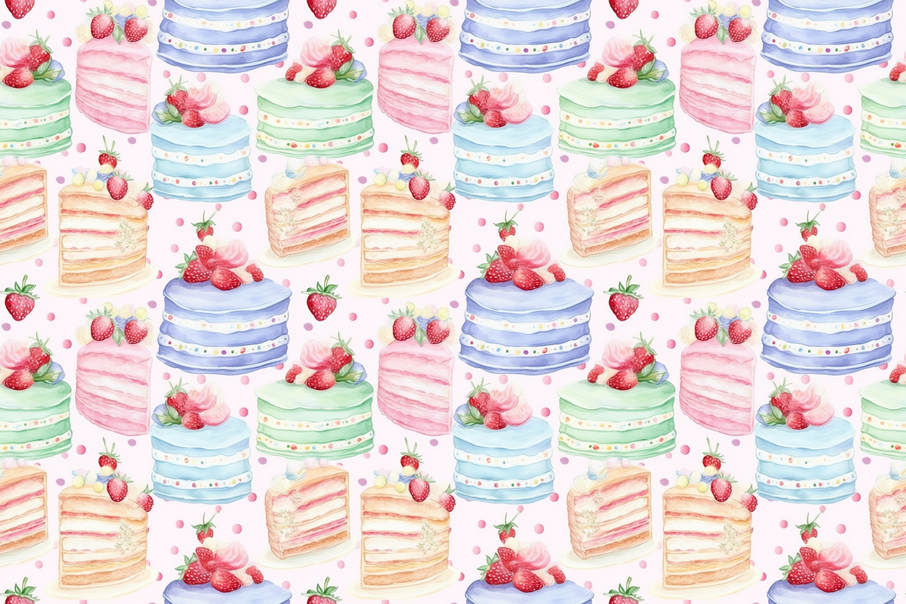 ケーキの水彩画のシームレスパターン