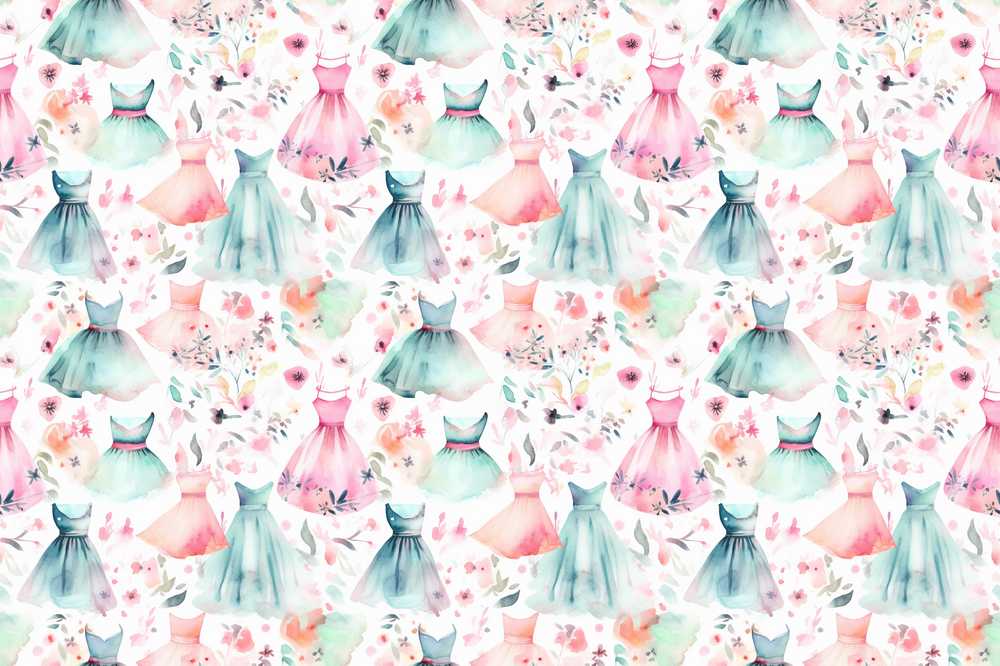 かわいいドレスの水彩画のシームレスパターン