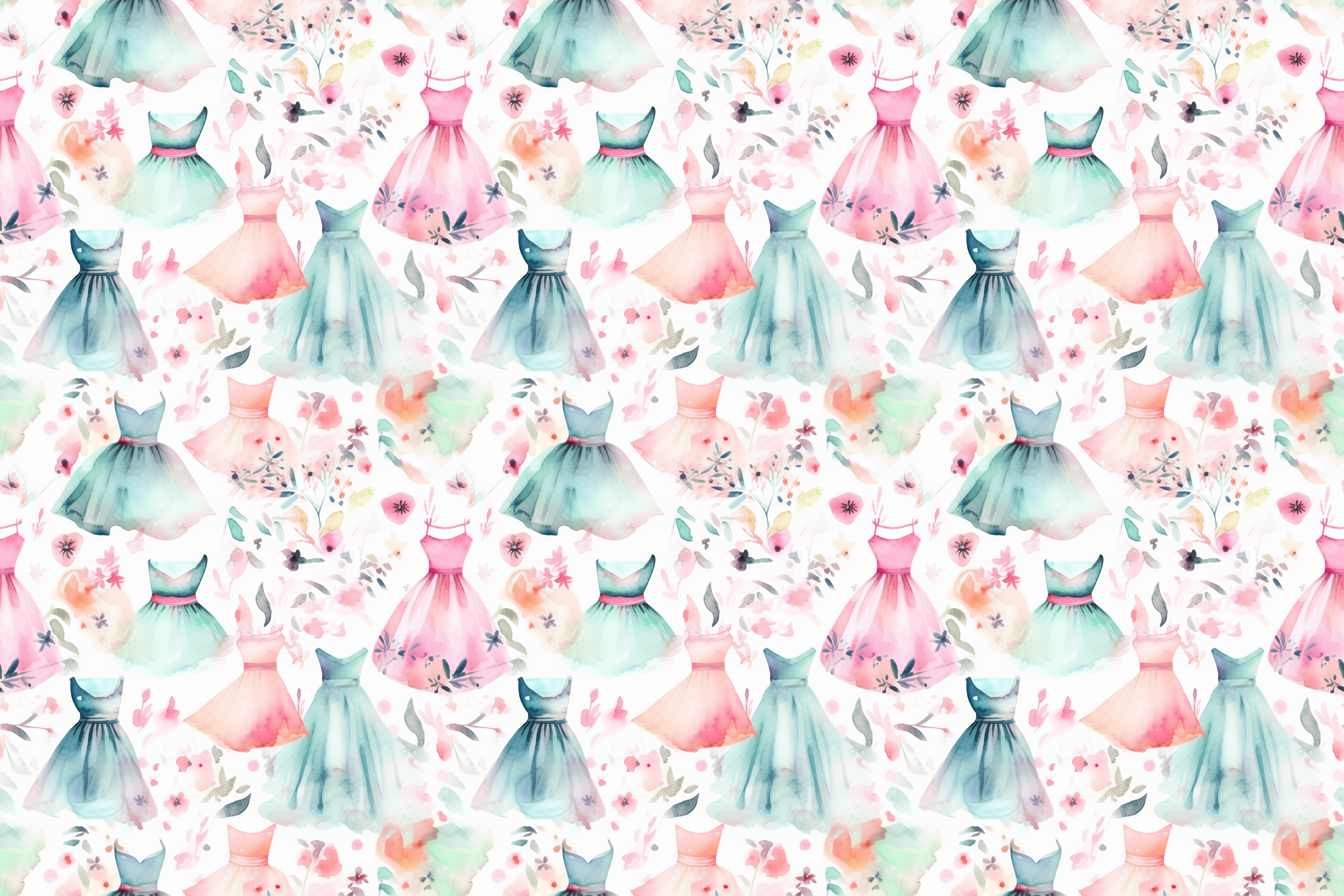 かわいいドレスの水彩画のシームレスパターン