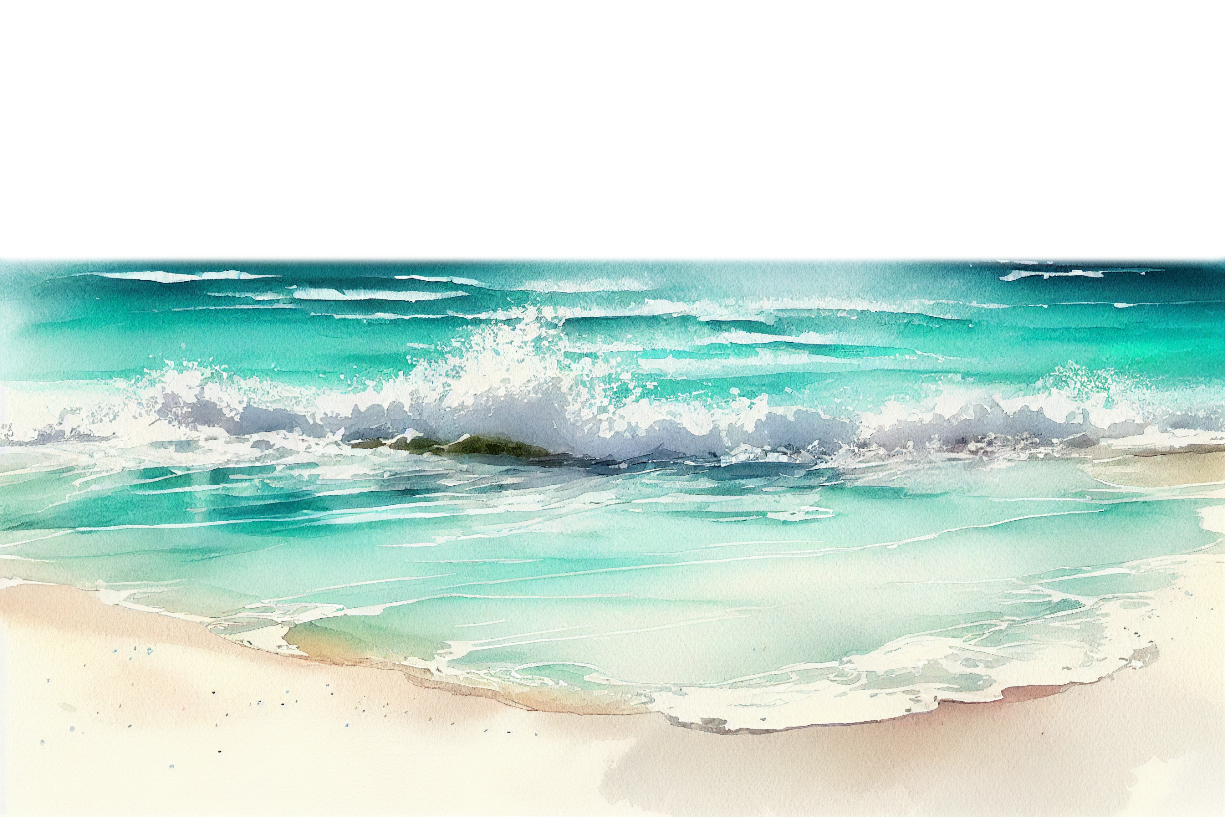 砂浜と海の水彩画