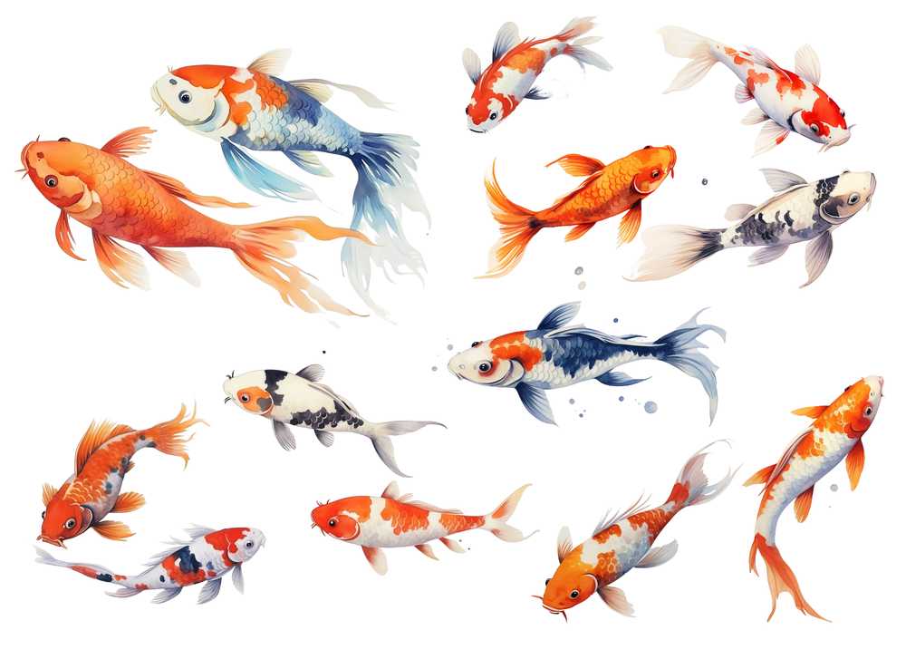 色々な鯉の水彩画イラスト