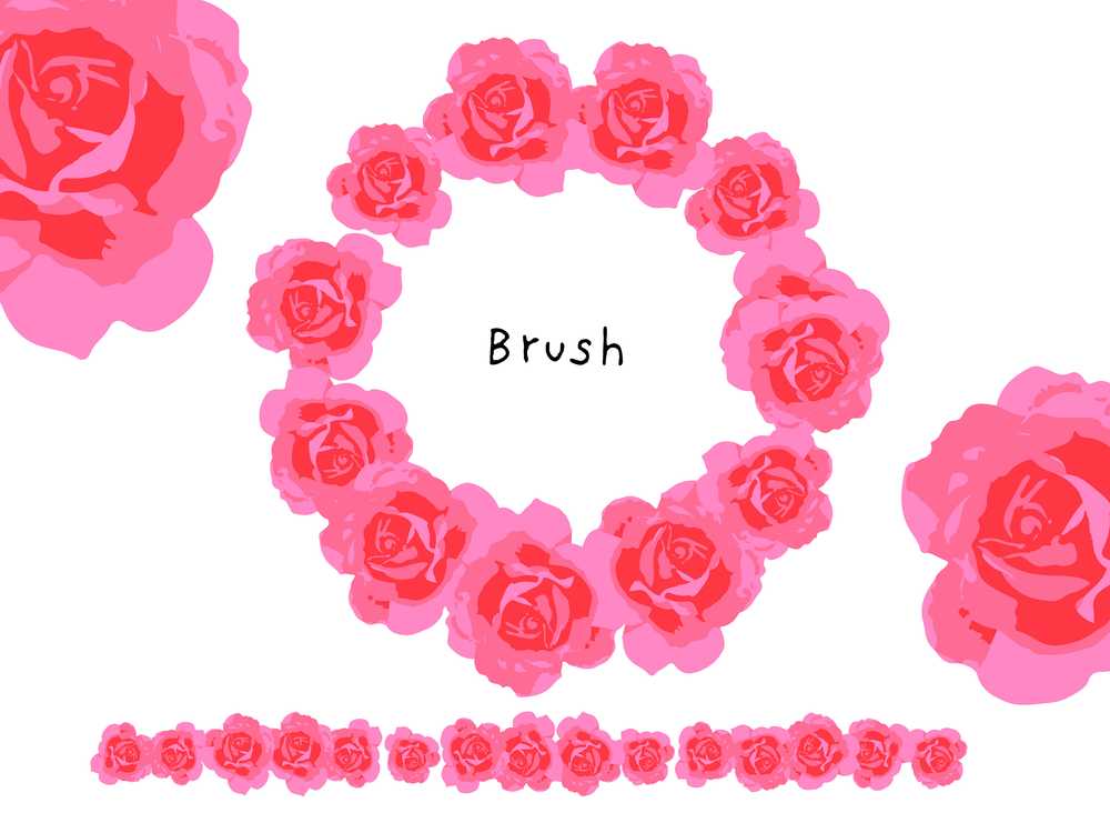 ピンクのバラの花のリース（illustratorブラシ）