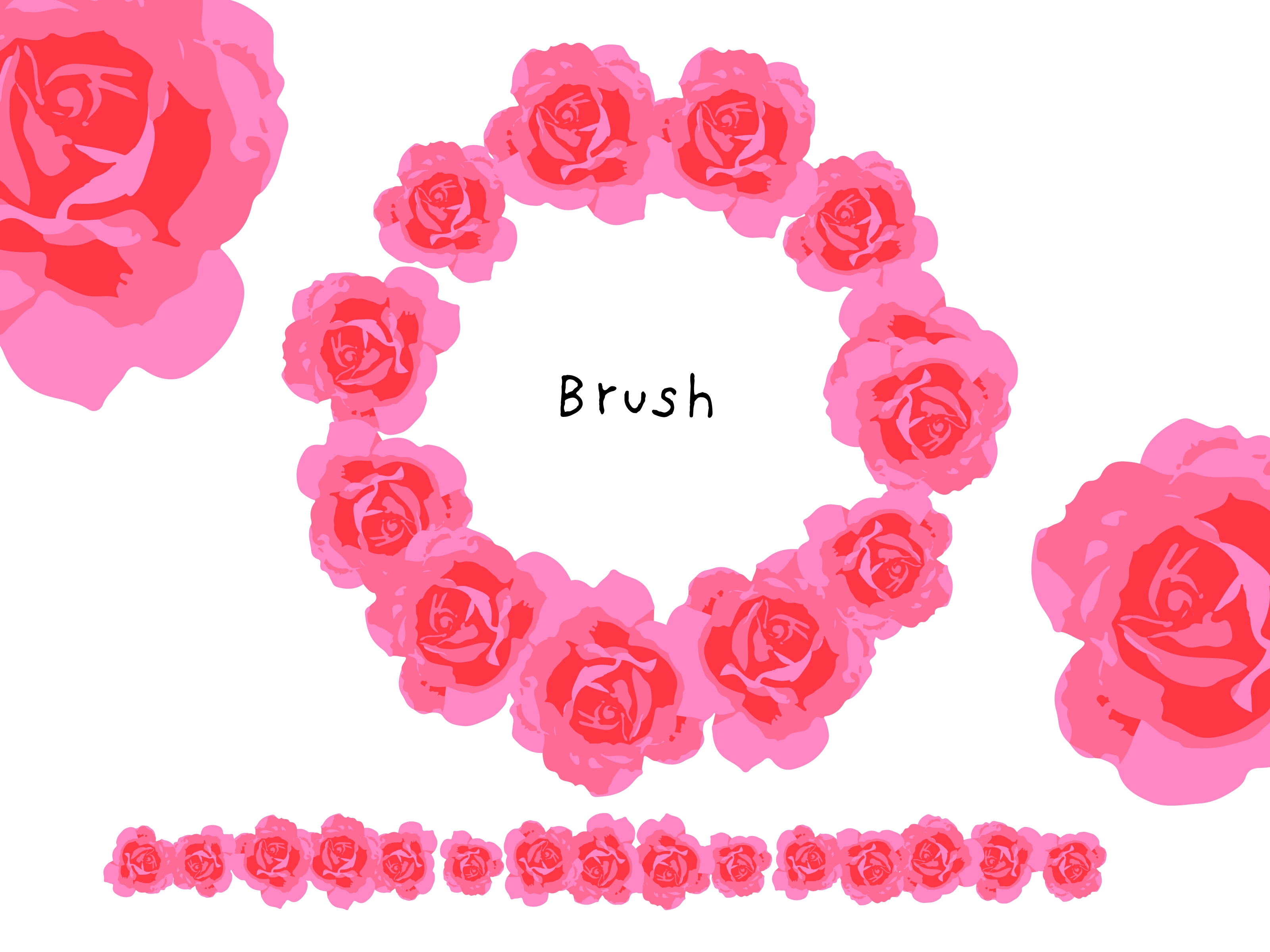 ピンクのバラの花のリース（illustratorブラシ）