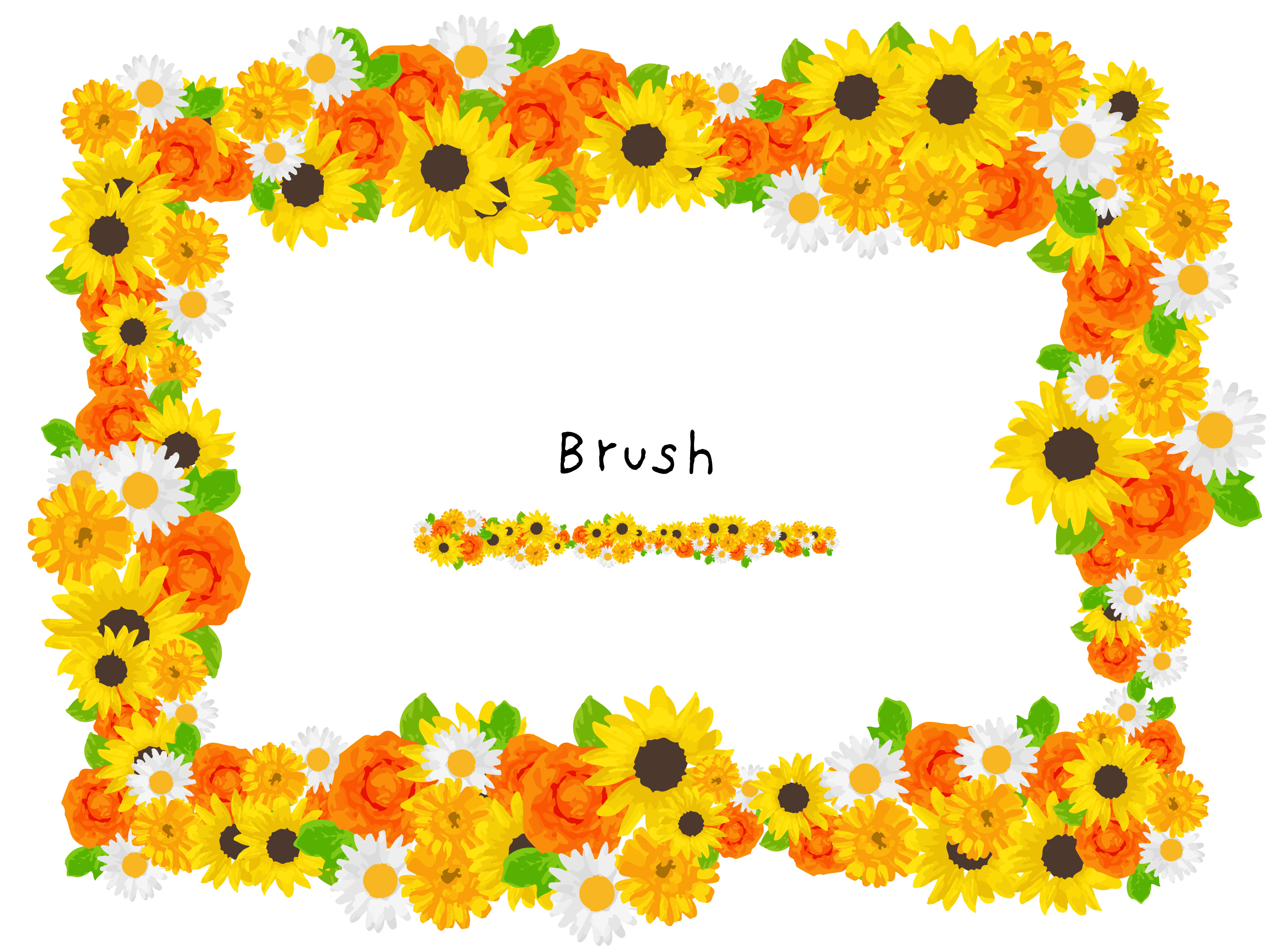 黄色い色々な花の四角形リース（illustratorブラシ）