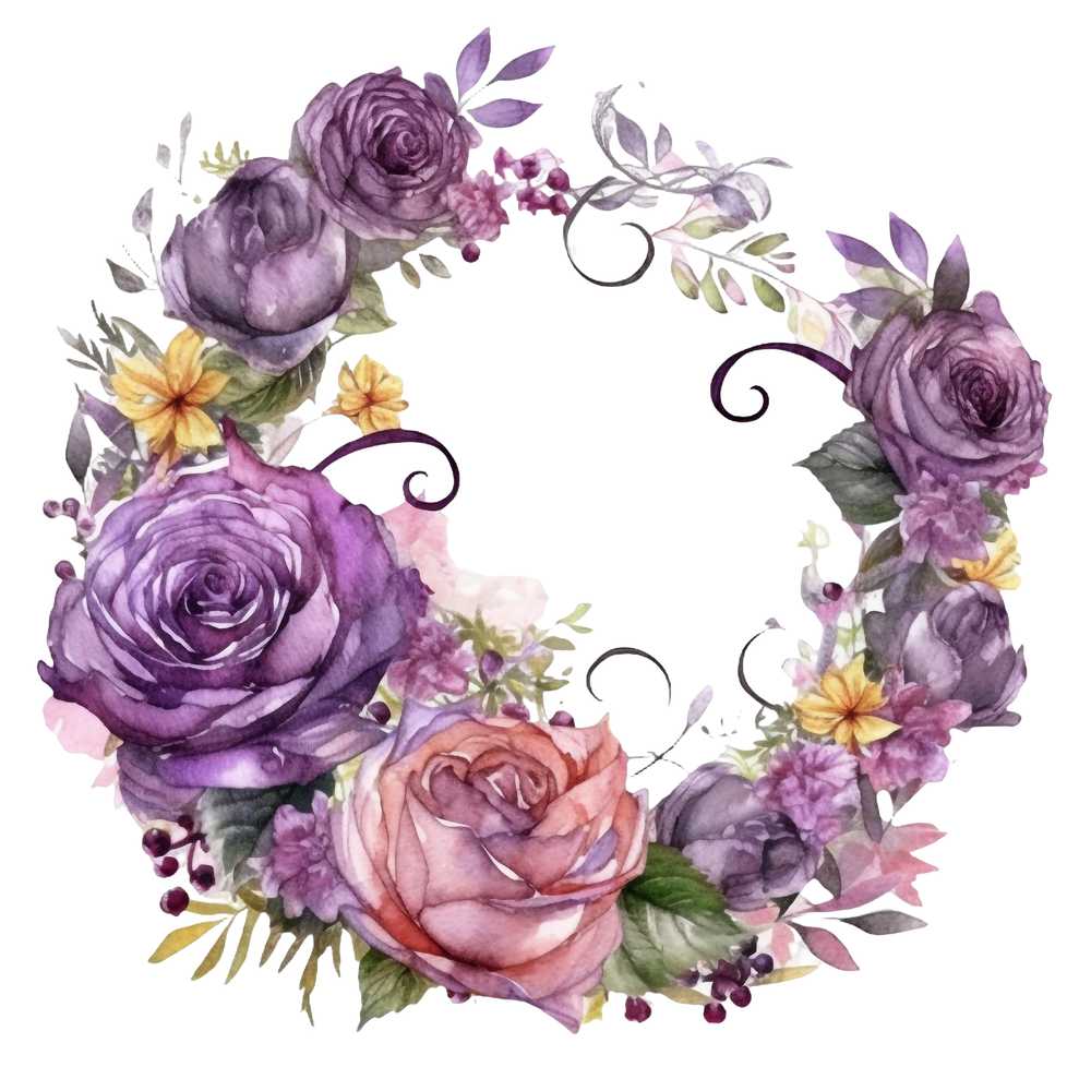 紫色の花のリースのイラスト