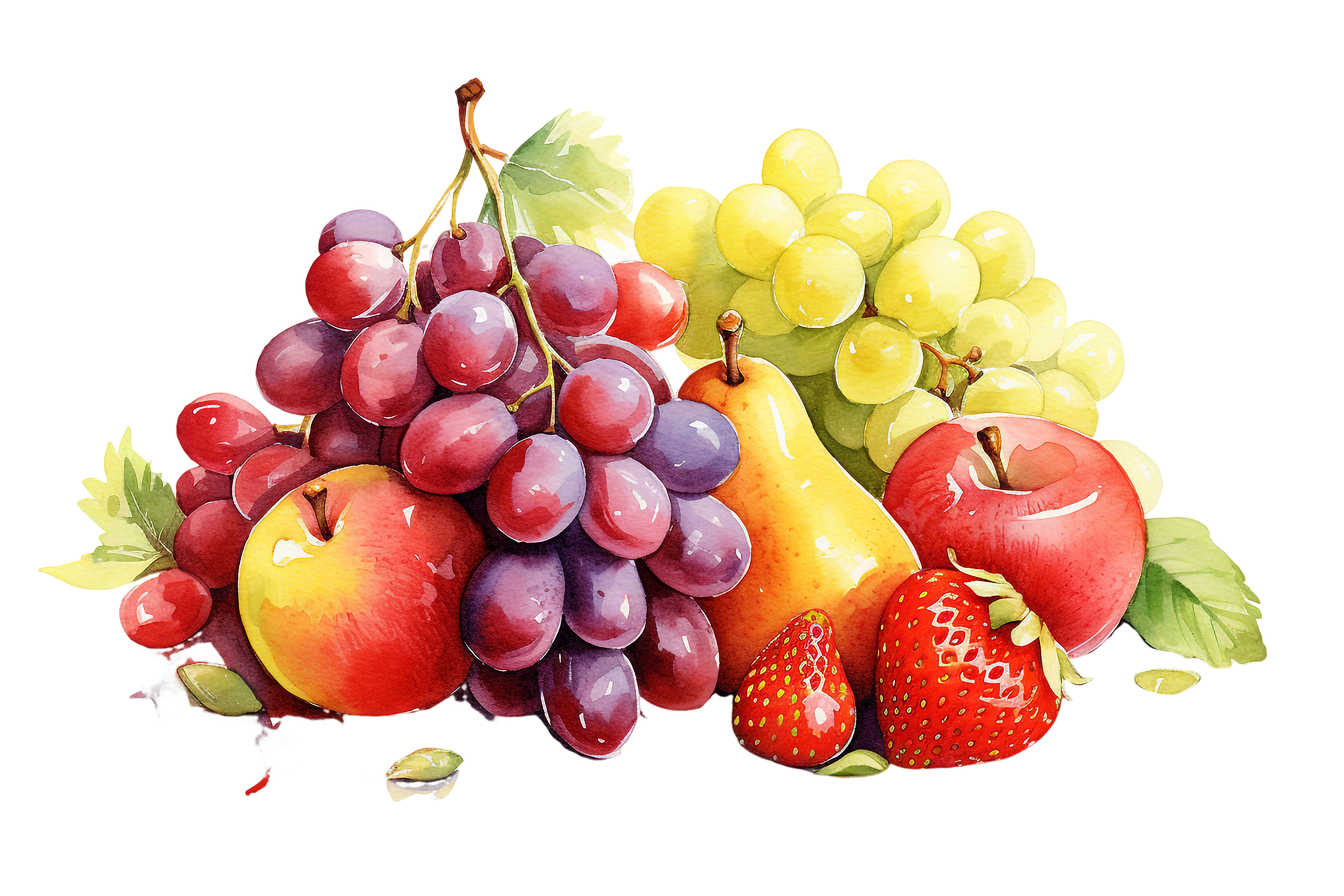 色々なフルーツの水彩画