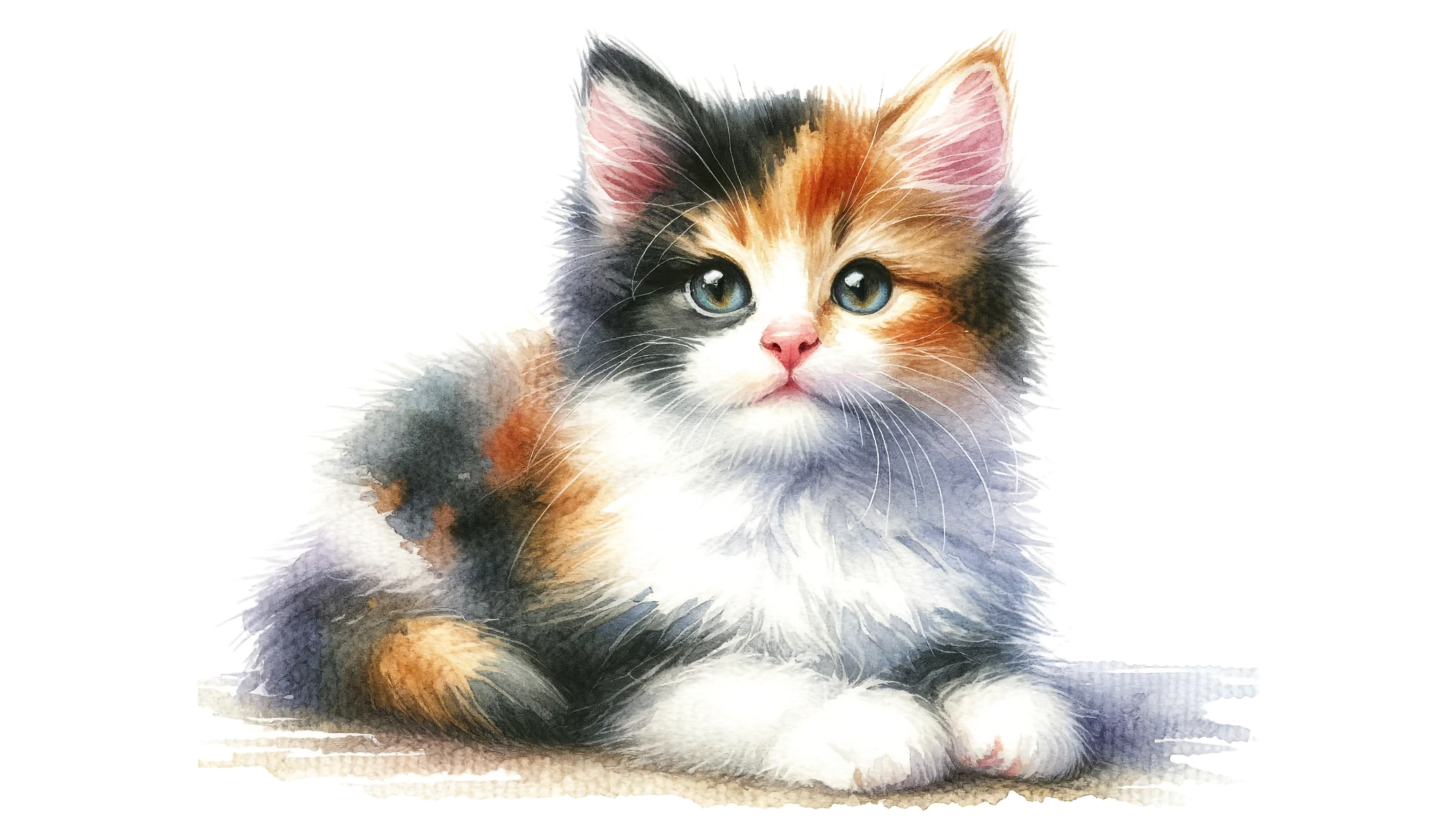 三毛猫の子猫の水彩画