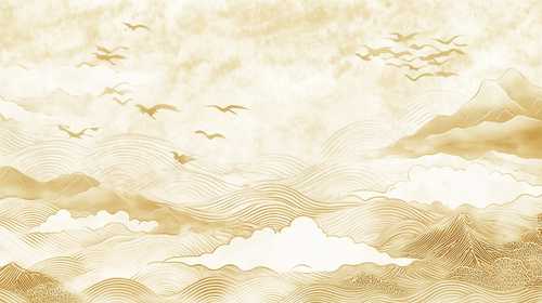 雲と鳥の伝統的な背景素材