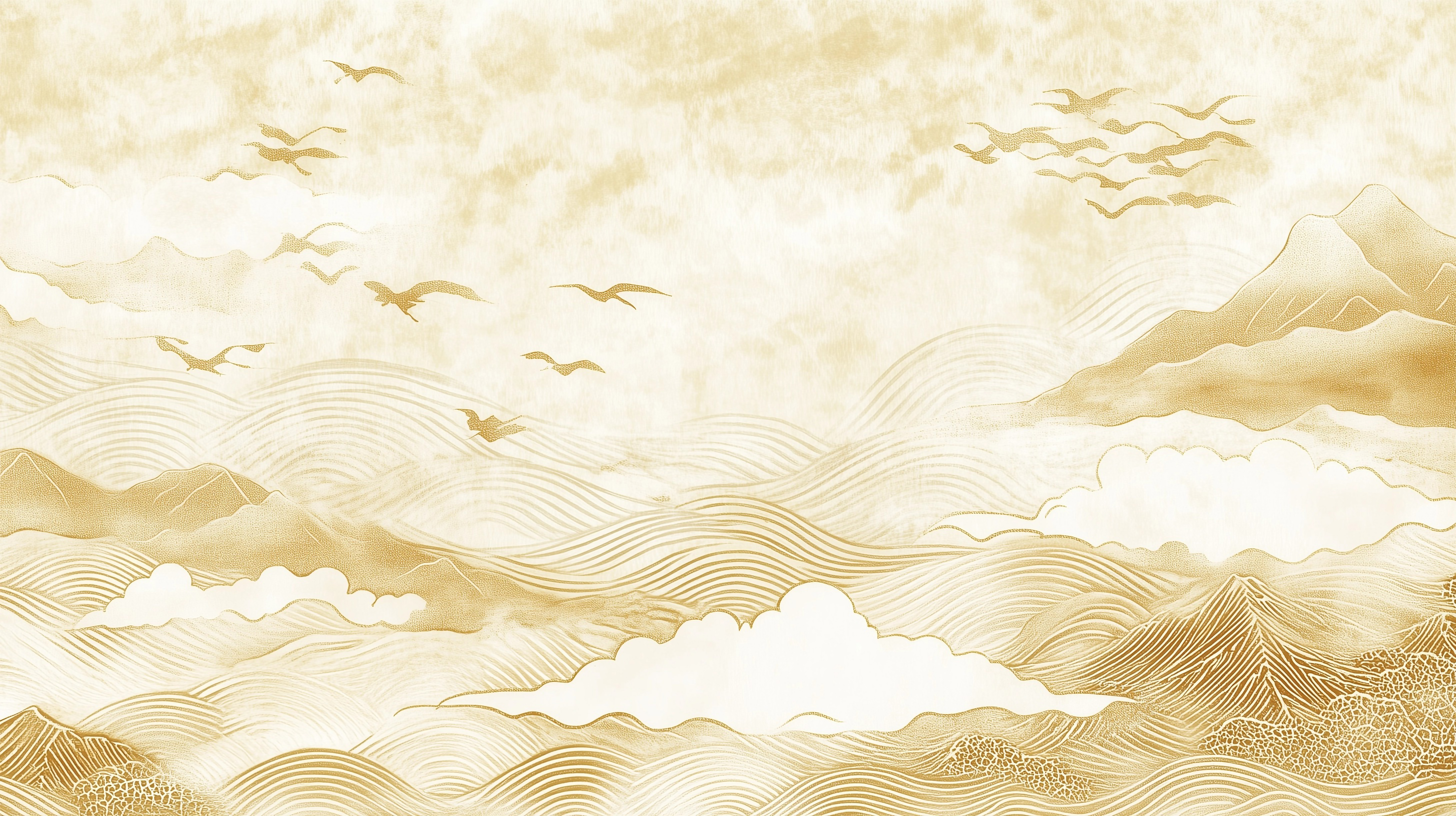 雲と鳥の伝統的な背景素材